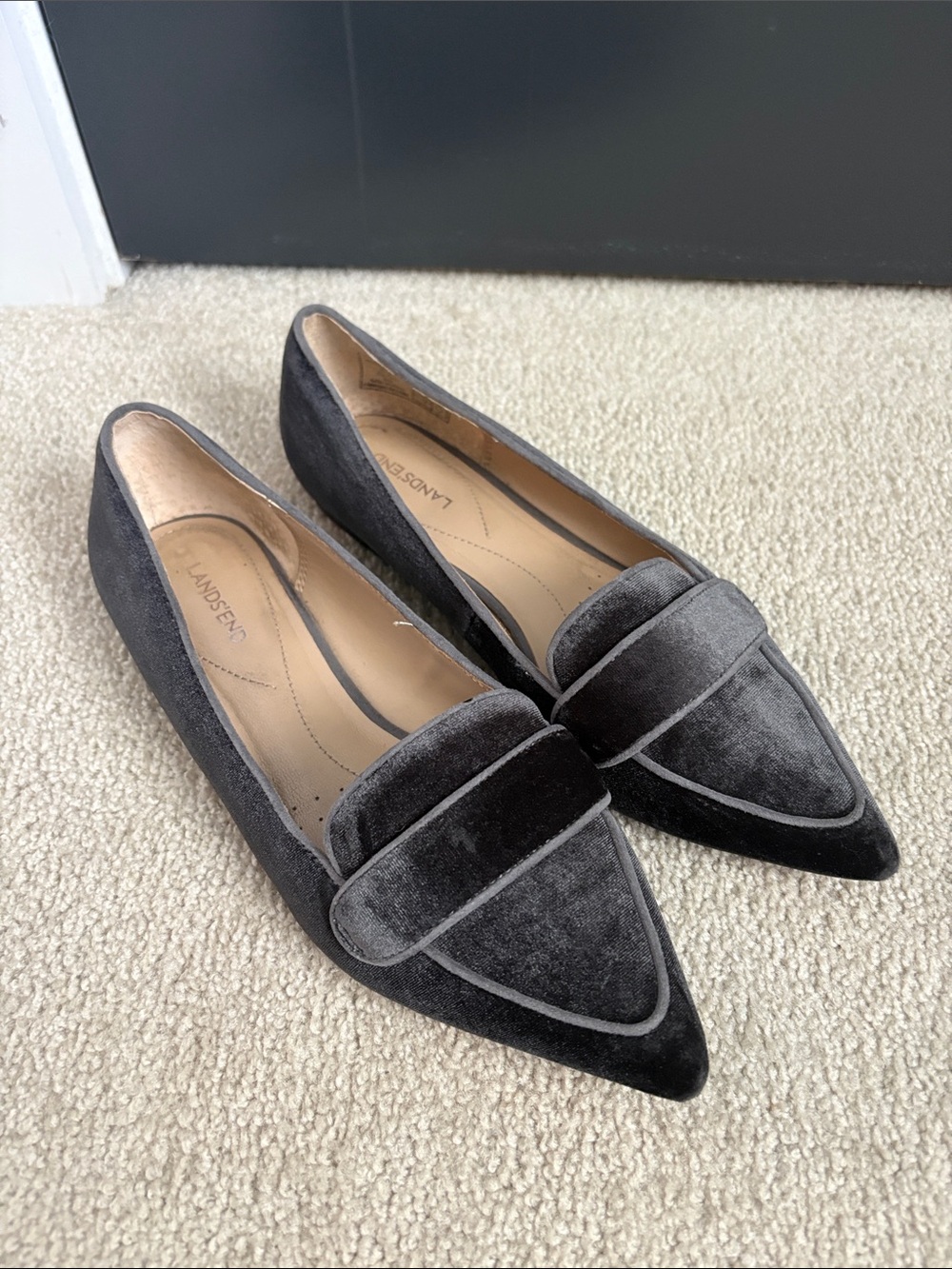 Lands' End Women's Charcoal Velvet Pointed Toe Loafers